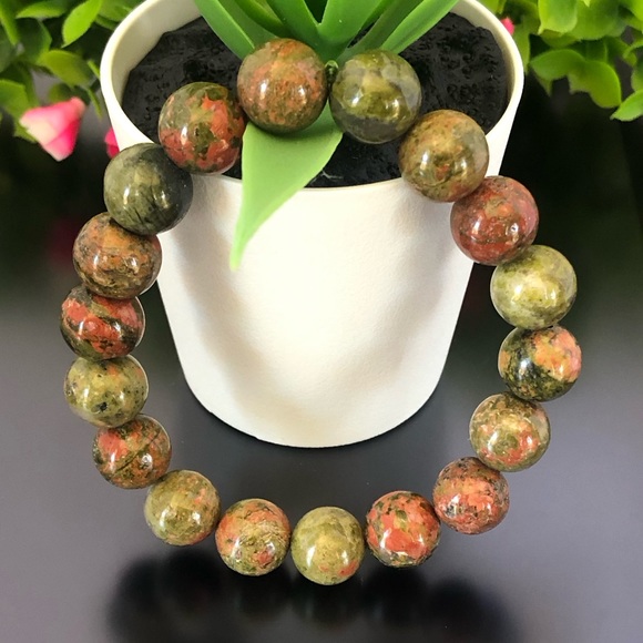 Unakite 10mm Natural Stone Beads Stretchable Bracelet - Picture 1 of 2